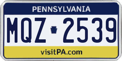 PA license plate MQZ2539