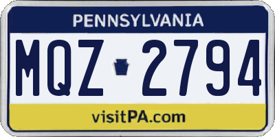 PA license plate MQZ2794