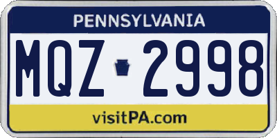 PA license plate MQZ2998