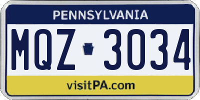 PA license plate MQZ3034