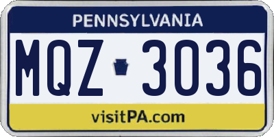 PA license plate MQZ3036