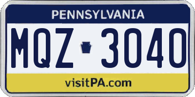 PA license plate MQZ3040