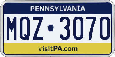 PA license plate MQZ3070