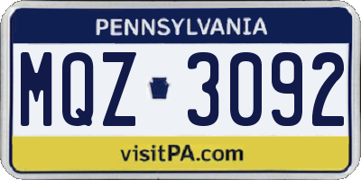 PA license plate MQZ3092