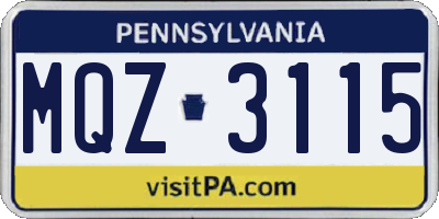 PA license plate MQZ3115