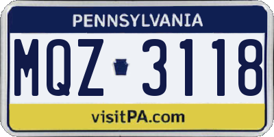 PA license plate MQZ3118