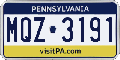 PA license plate MQZ3191