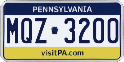 PA license plate MQZ3200