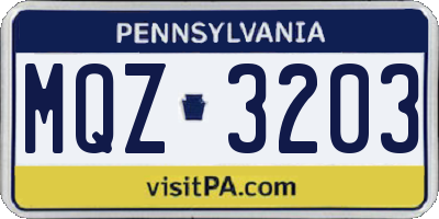 PA license plate MQZ3203