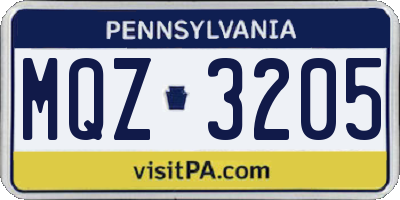 PA license plate MQZ3205