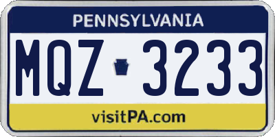 PA license plate MQZ3233