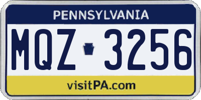 PA license plate MQZ3256