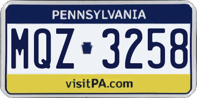 PA license plate MQZ3258