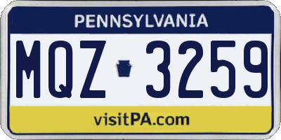 PA license plate MQZ3259
