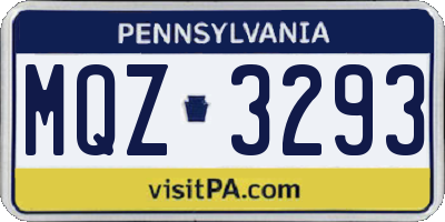 PA license plate MQZ3293