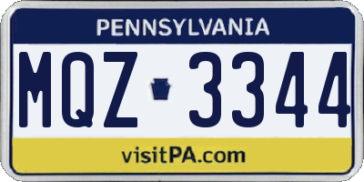 PA license plate MQZ3344