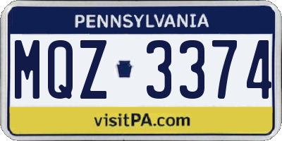PA license plate MQZ3374