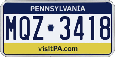 PA license plate MQZ3418