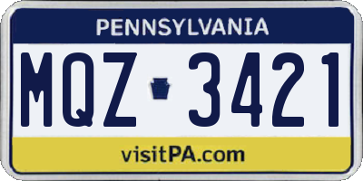 PA license plate MQZ3421