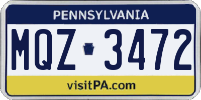 PA license plate MQZ3472
