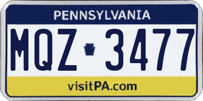 PA license plate MQZ3477