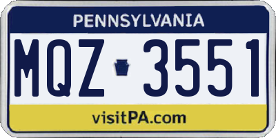 PA license plate MQZ3551