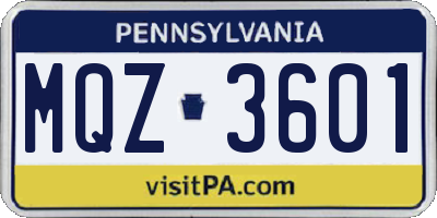 PA license plate MQZ3601