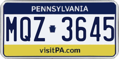 PA license plate MQZ3645