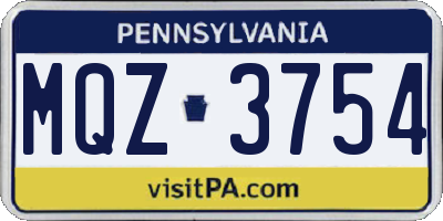 PA license plate MQZ3754