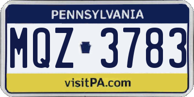 PA license plate MQZ3783