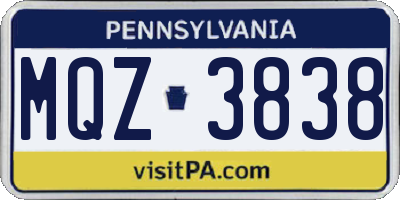 PA license plate MQZ3838