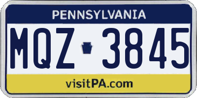 PA license plate MQZ3845