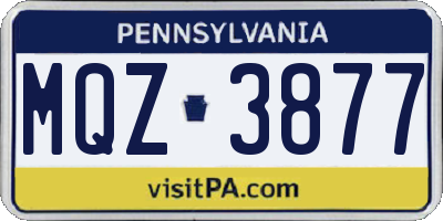 PA license plate MQZ3877