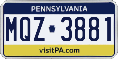PA license plate MQZ3881