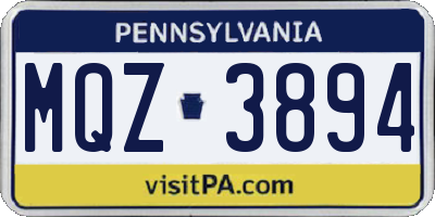 PA license plate MQZ3894
