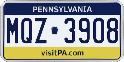 PA license plate MQZ3908