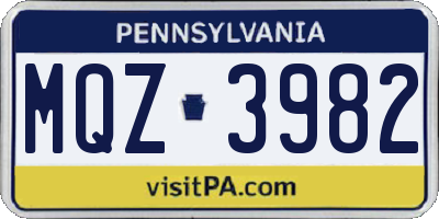 PA license plate MQZ3982