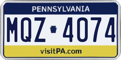 PA license plate MQZ4074