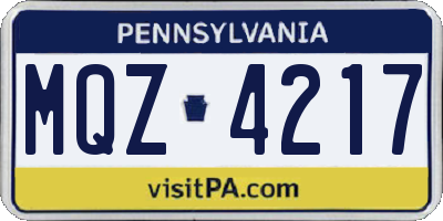 PA license plate MQZ4217