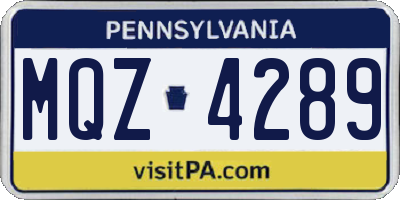 PA license plate MQZ4289