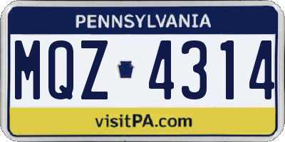 PA license plate MQZ4314