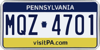 PA license plate MQZ4701