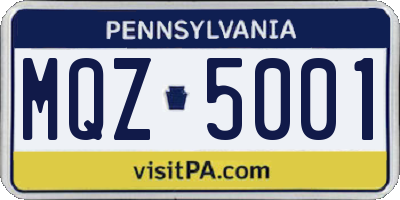 PA license plate MQZ5001