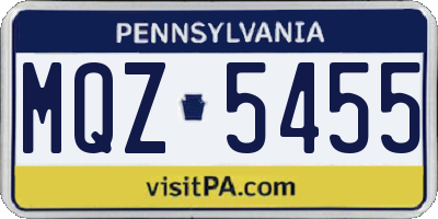 PA license plate MQZ5455