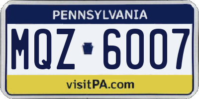 PA license plate MQZ6007