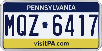 PA license plate MQZ6417