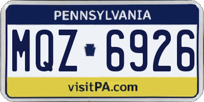 PA license plate MQZ6926
