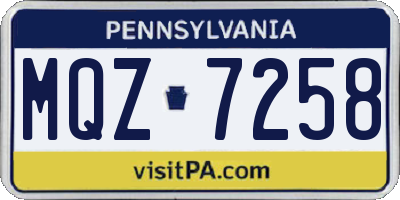 PA license plate MQZ7258