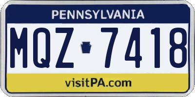 PA license plate MQZ7418