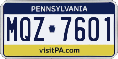 PA license plate MQZ7601